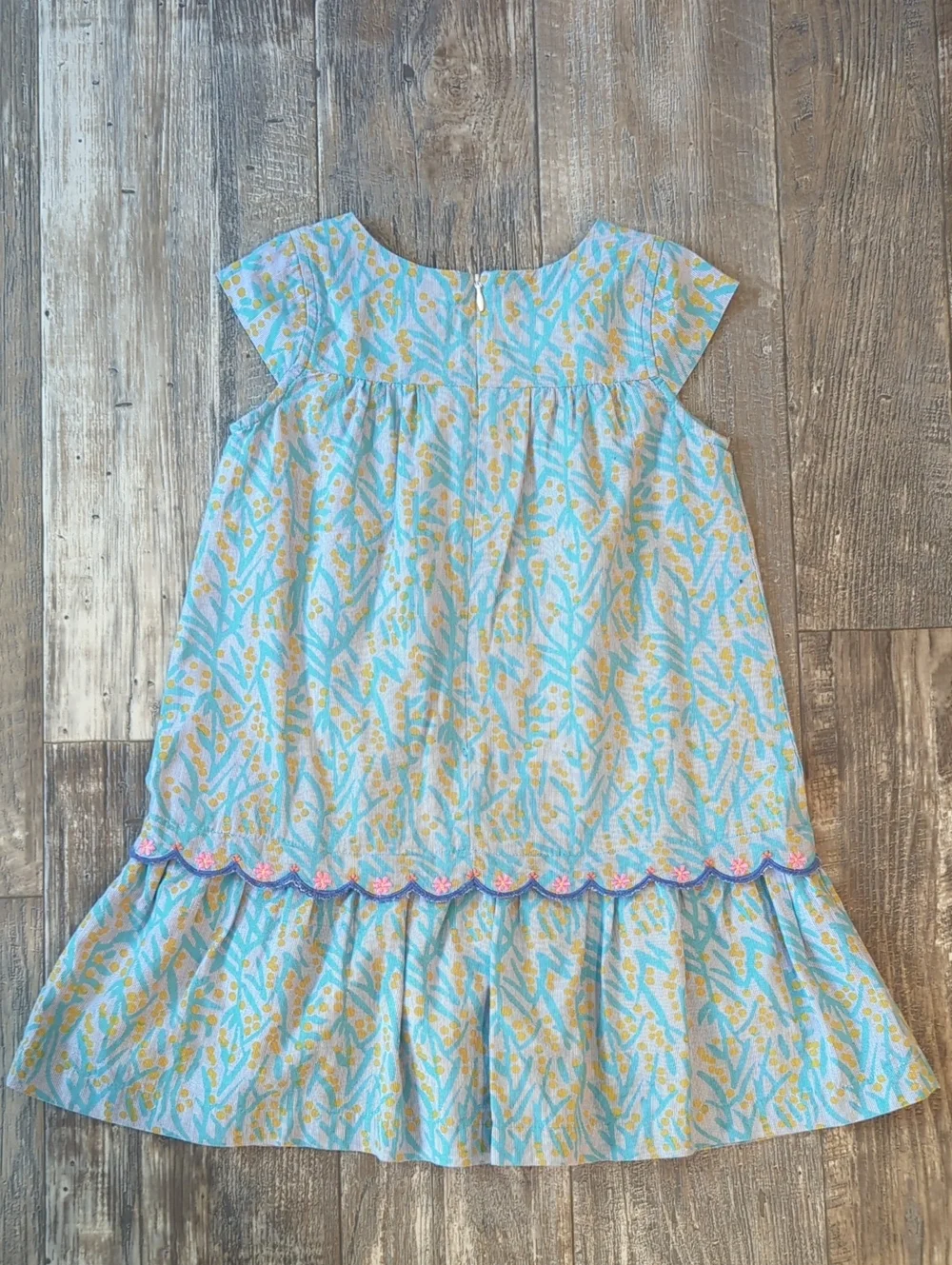 ROLLER RABBIT girls 100% Cotton Blue/Turquoise/Yellow girls embroidered dress  6